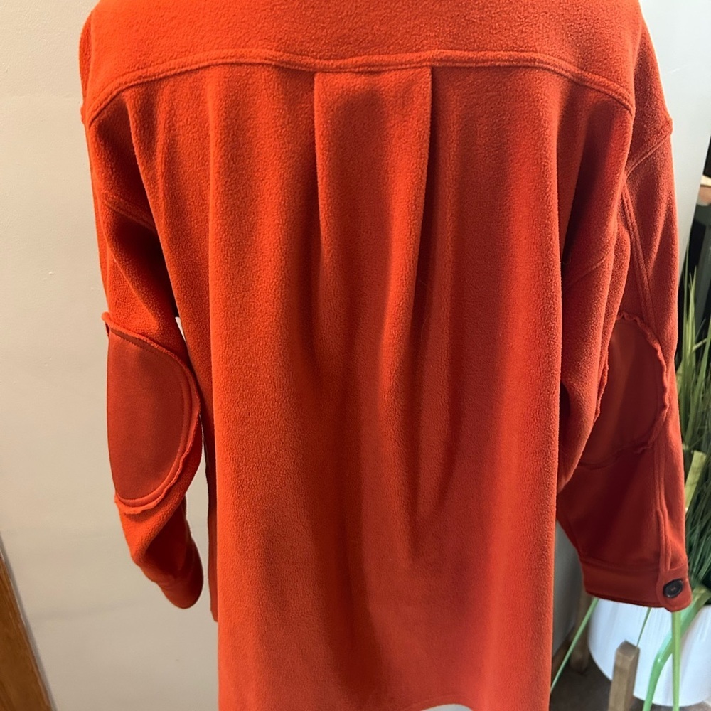 Rust Fleece Shacket Womens Oversized Button Shirt Jacket Utility soft lounge - Picture 9 of 12